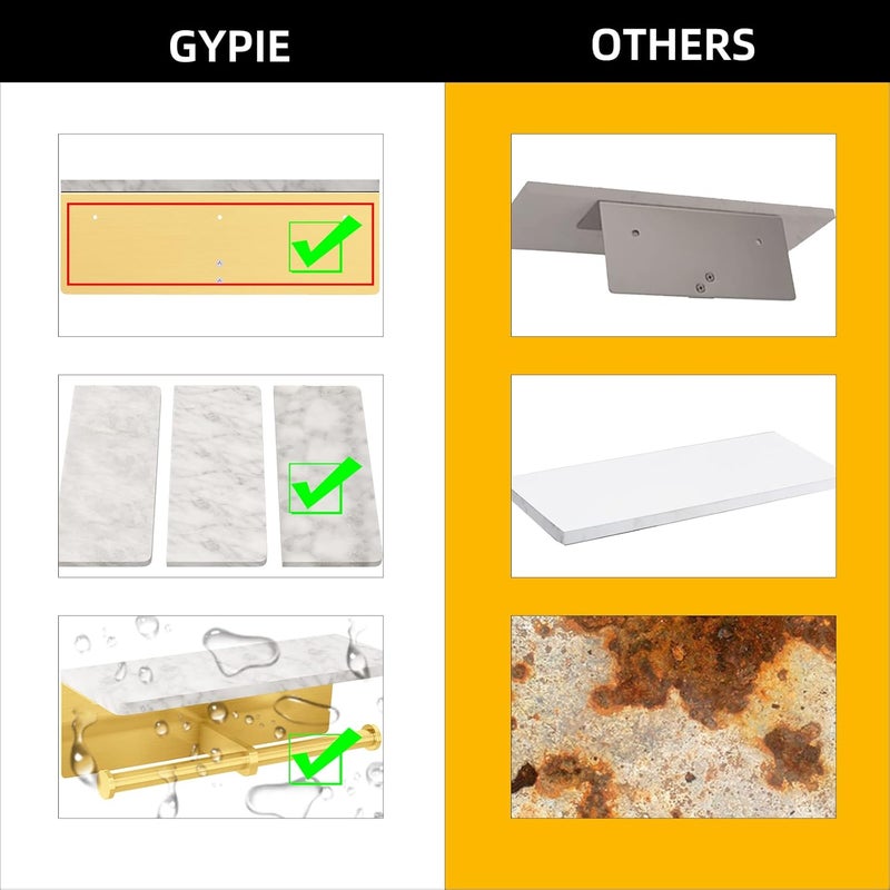 Gypie Brushed Gold Toilet Paper Holder with Shelf, New Upgrade Double Toilet Paper Holder with Storage, Marble Roll Toilet Paper Wall Mount for Bathroom Washroom - Image 5